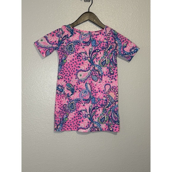 Lilly Pulitzer Other - Lilly Pulitzer Girls Cotton Pink Blue Paisley Bird Short Sleeve Dress S 4/5